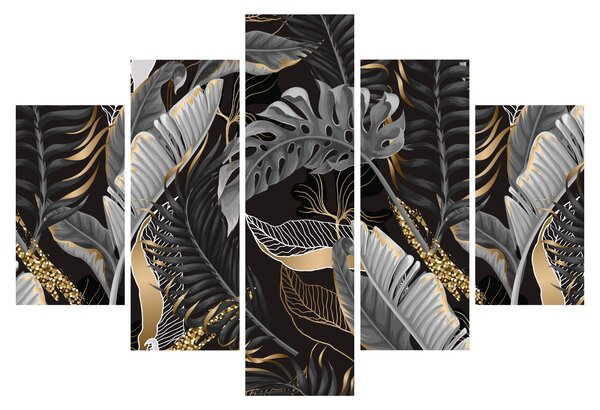 Tablou - Frunze tropicale, Galben - auriu (150x105 cm)