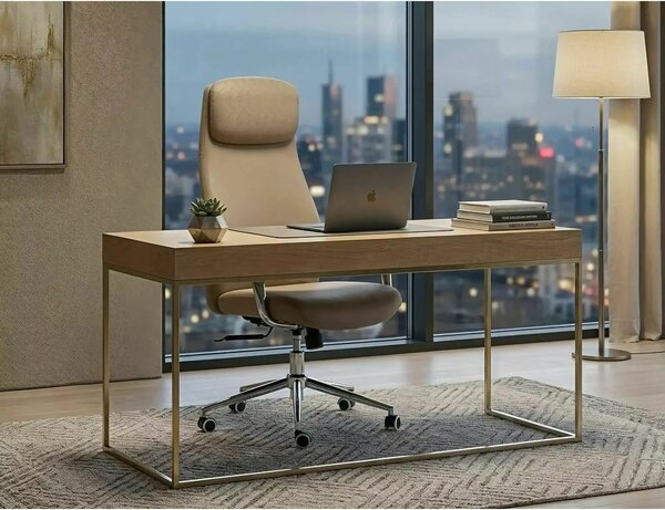 Scaun birou Q-05, bej, piele ecologică, 65x50x117 cm