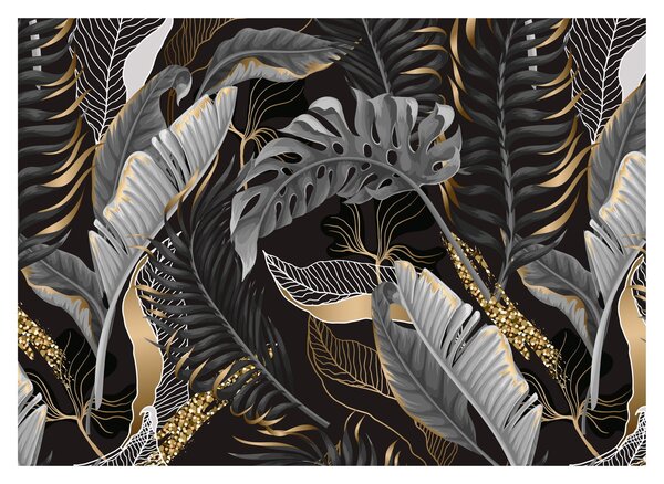Tablou - Frunze tropicale, Galben - auriu (70x50 cm)