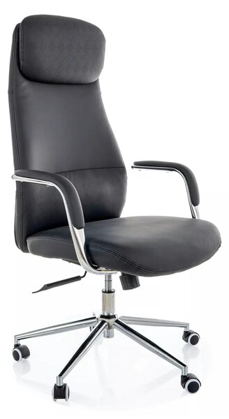 Scaun birou Q-05, negru, piele ecologică, 65x50x117 cm