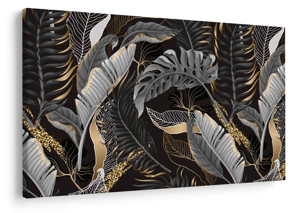 Tablou - Frunze tropicale, Galben - auriu (90x60 cm)