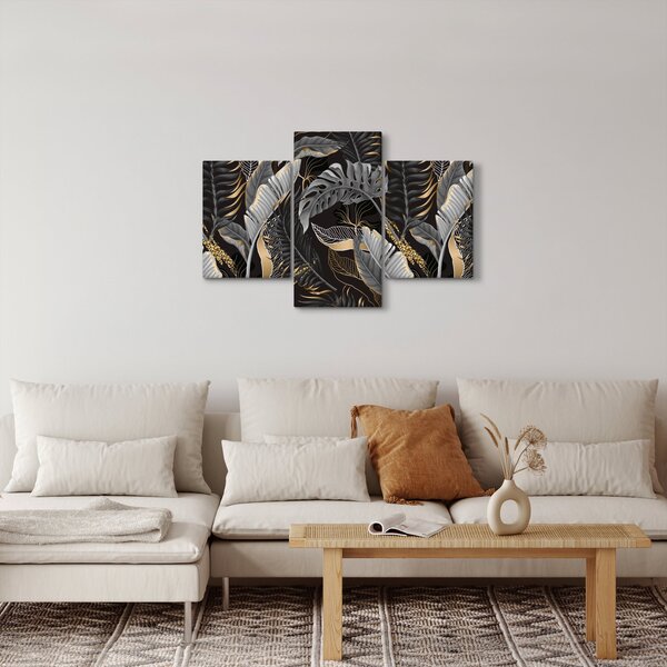 Tablou - Frunze tropicale, Galben - auriu (90x60 cm)