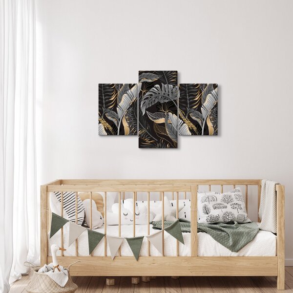 Tablou - Frunze tropicale, Galben - auriu (90x60 cm)