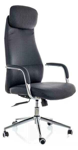 Scaun birou Q-05, negru, piele ecologică, 65x50x117 cm