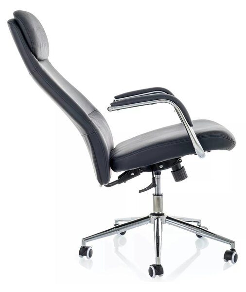 Scaun birou Q-05, negru, piele ecologică, 65x50x117 cm