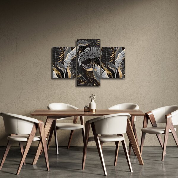 Tablou - Frunze tropicale, Galben - auriu (90x60 cm)