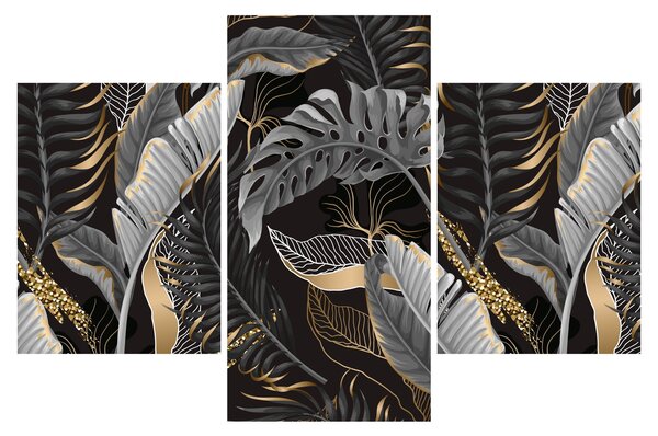 Tablou - Frunze tropicale, Galben - auriu (90x60 cm)
