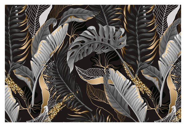 Tablou - Frunze tropicale, Galben - auriu (90x60 cm)