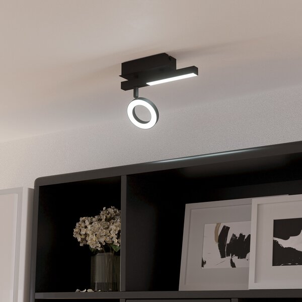 EGLO LED spot de tavan Cardillio 2 negru cu un inel, Negru, Camera de zi / sufragerie, Metal, Modern