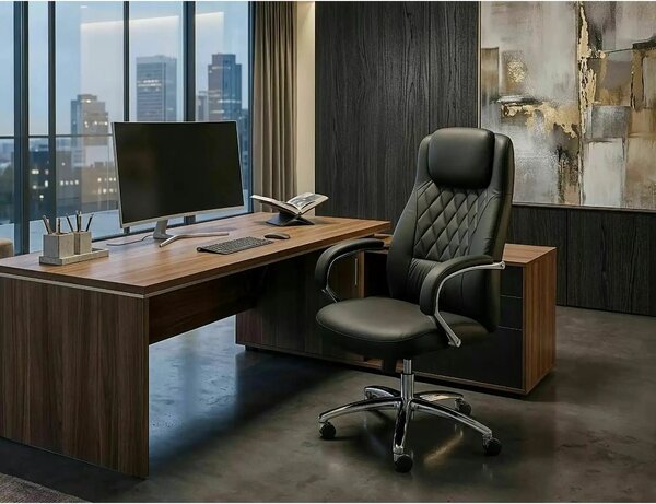 Scaun birou Q-07, negru, piele ecologică, 68x51x116 cm