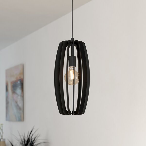 EGLO Lampă suspendată Bajazzara, un abajur cu colivie, negru, reglabil, Negru, Camera de zi / sufragerie, Metal, Modern
