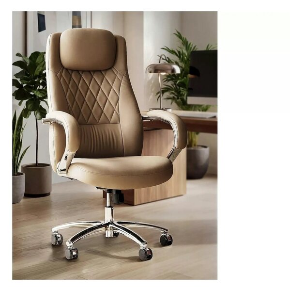 Scaun birou Q-07, bej, piele ecologică, 68x51x116 cm