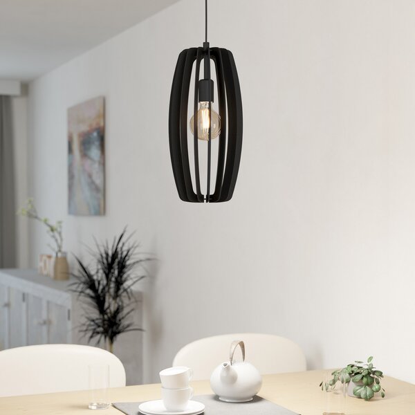 EGLO Lampă suspendată Bajazzara, un abajur cu colivie, negru, reglabil, Negru, Camera de zi / sufragerie, Metal, Modern