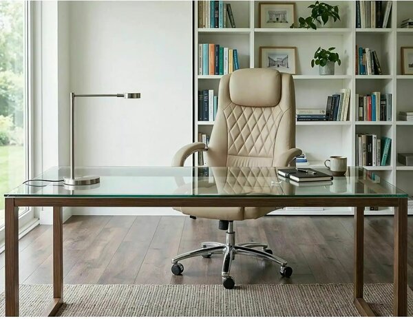 Scaun birou Q-07, bej, piele ecologică, 68x51x116 cm