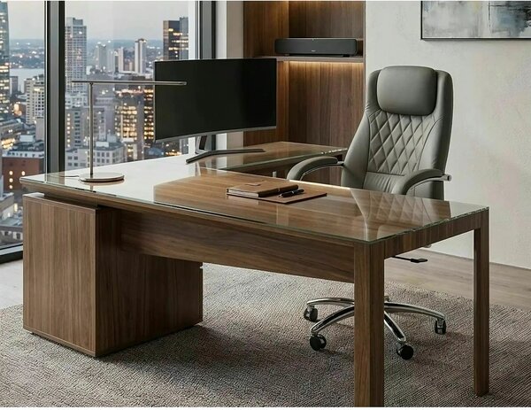 Scaun birou Q-07, gri, piele ecologică, 68x51x116 cm