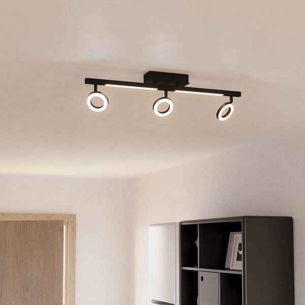 EGLO LED spot de tavan Cardillio 2 negru cu trei inele, Negru, Camera de zi / sufragerie, Metal, Modern