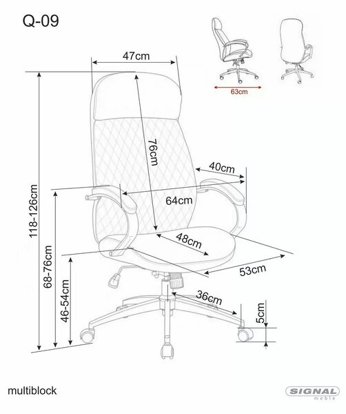 Scaun birou Q-09, negru, piele ecologică, 64x48x118 cm