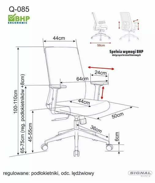 Scaun birou Q-085, negru, piele ecologică, 64x44x100 cm