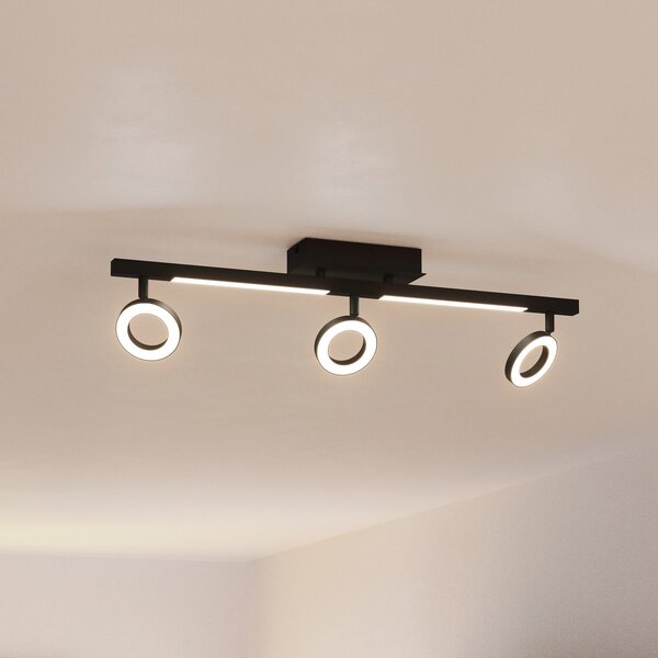 EGLO LED spot de tavan Cardillio 2 negru cu trei inele, Negru, Camera de zi / sufragerie, Metal, Modern