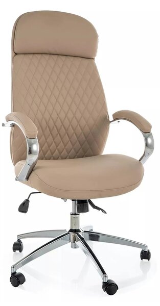 Scaun birou Q-09, bej, piele ecologică, 64x48x118 cm
