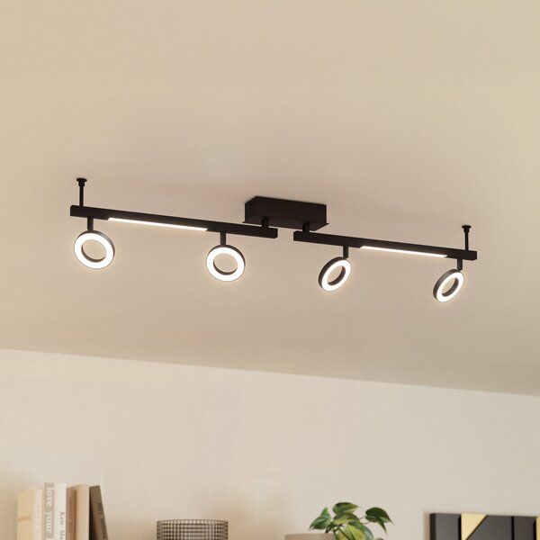 EGLO LED spot de tavan Cardillio 2 negru cu patru inele, Negru, Camera de zi / sufragerie, Metal, Modern