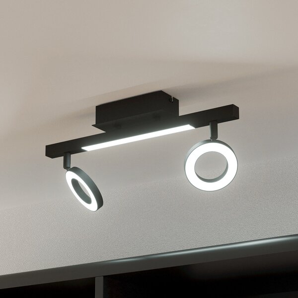 EGLO LED spot de tavan Cardillio 2 negru cu două inele, Negru, Camera de zi / sufragerie, Metal, Modern
