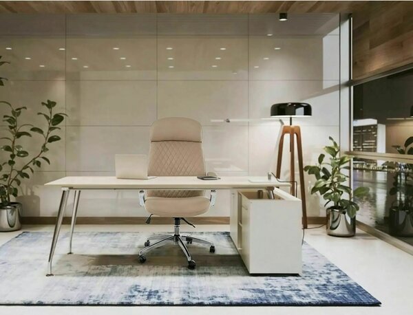 Scaun birou Q-09, bej, piele ecologică, 64x48x118 cm