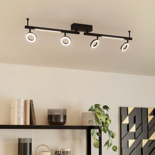 EGLO LED spot de tavan Cardillio 2 negru cu patru inele, Negru, Camera de zi / sufragerie, Metal, Modern