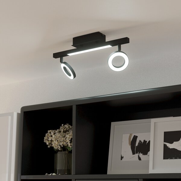EGLO LED spot de tavan Cardillio 2 negru cu două inele, Negru, Camera de zi / sufragerie, Metal, Modern