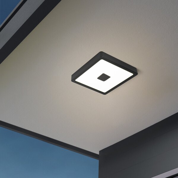 EGLO Plafonieră cu LED pentru exterior Iphias 2, 21x21 cm, negru, Negru, Metal, Modern