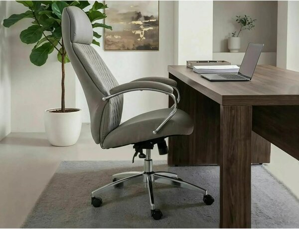 Scaun birou Q-09, gri, piele ecologică, 64x48x118 cm