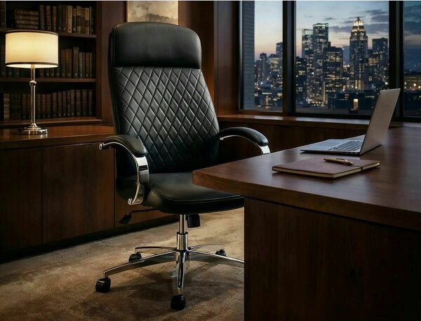 Scaun birou Q-09, negru, piele ecologică, 64x48x118 cm
