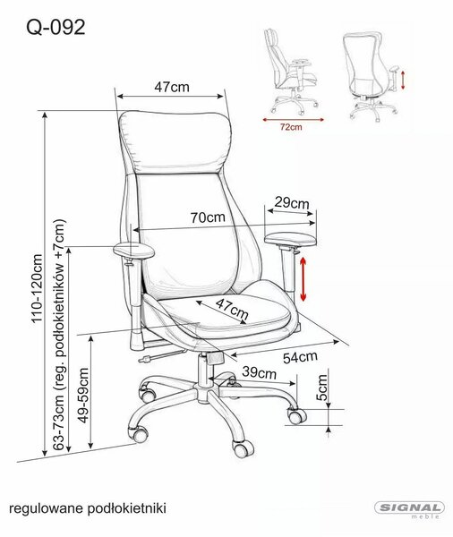 Scaun birou Q-092, negru, piele ecologică, 70x47x110 cm