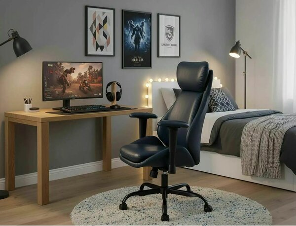 Scaun birou Q-092, negru, piele ecologică, 70x47x110 cm
