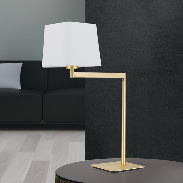 ORION Lampă de masă textilă Carlton, alamă mată, Alb, dormitor, Metal, Modern