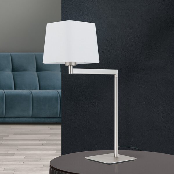 ORION Lampă de masă textilă Carlton, nichel mat, Alb, dormitor, Metal, Modern