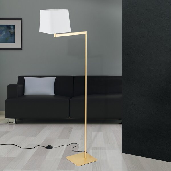 ORION Lampă de podea din material textil Carlton, alamă mată, Auriu / Alamă, Camera de zi / sufragerie, Metal, Modern
