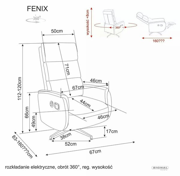 Fotoliu rabatabil FENIX, bej închis, stofă/metal, 67x44x112 cm