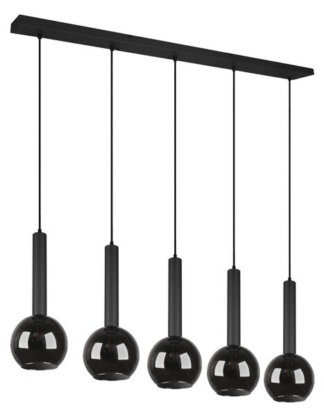 Trio Lighting Lampă suspendată Clayton, versiune cu cinci lumini, reglabil, Negru, Camera de zi / sufragerie, Sticlă