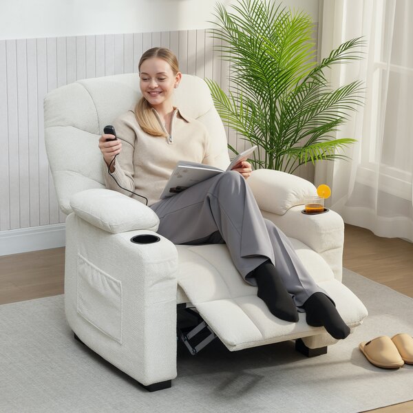 HOMCOM Fotoliu Relax Electric Reclinabil 150° cu Suport pentru Picioare, Funcție Memorie, Telecomandă, din Catifea, Crem | Aosom Romania