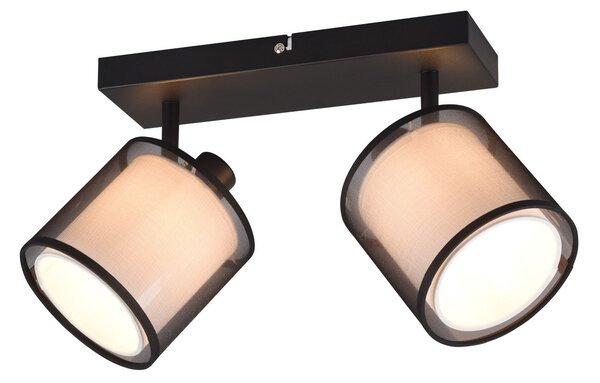 Trio Lighting Spot de plafon Burton, alungit, cu două lumini, reglabil, Negru, Camera de zi / sufragerie, Metal