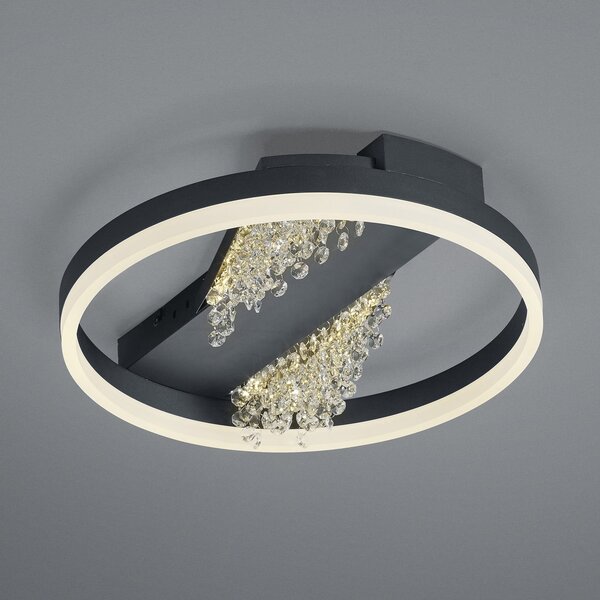 HELL LED plafonieră Dunja cu aspect de cristal negru, reglabil, Negru, Camera de zi / sufragerie, Metal, Modern