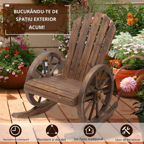 Outsunny Scaun Balansoar de Gradina din Lemn de Molid, Culoarea Lemn 88x68x92cm | Aosom Romania