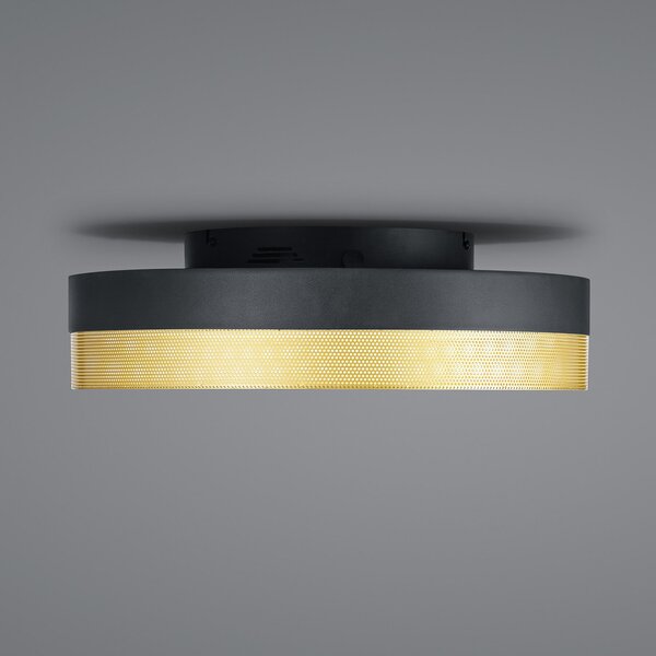 HELL Plafonieră cu LED plasă, Ø 45 cm, negru/auriu, reglabil, Negru, Camera de zi / sufragerie, Metal, Modern