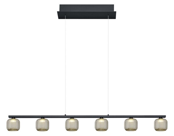 HELL Lampă suspendată Loft LED cu sticlă fumurie, șase lumini, Negru, Camera de zi / sufragerie, Metal, Modern