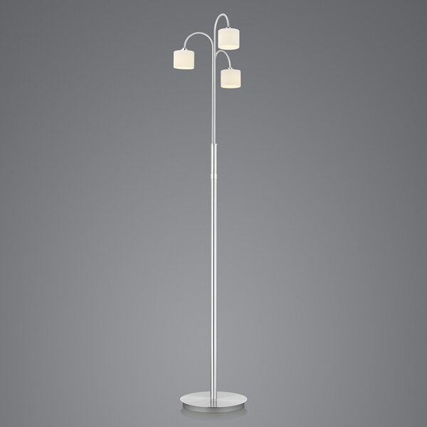 HELL Lampă de podea cu LED Mila, nichel/veteran opal, trei lumini, reglabil, Gri, Camera de zi / sufragerie, Metal, Modern, Proiector suspendat