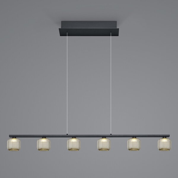 HELL Lampă suspendată Loft LED cu sticlă fumurie, șase lumini, Negru, Camera de zi / sufragerie, Metal, Modern