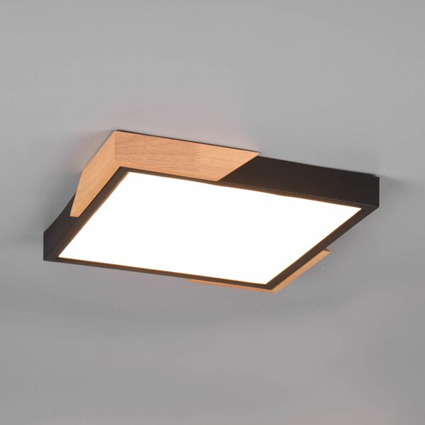Reality Leuchten Meta plafonieră LED, 31.5x31.5cm, 3.000K, neagră, reglabil, Negru, Camera de zi / sufragerie, Plastic, Modern