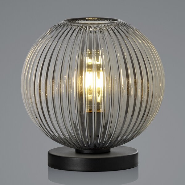 HELL Lampă de masă Loft cu sticlă fumurie, o singură lumină, rotundă, Gri, Camera de zi / sufragerie, Sticlă, Modern, glob