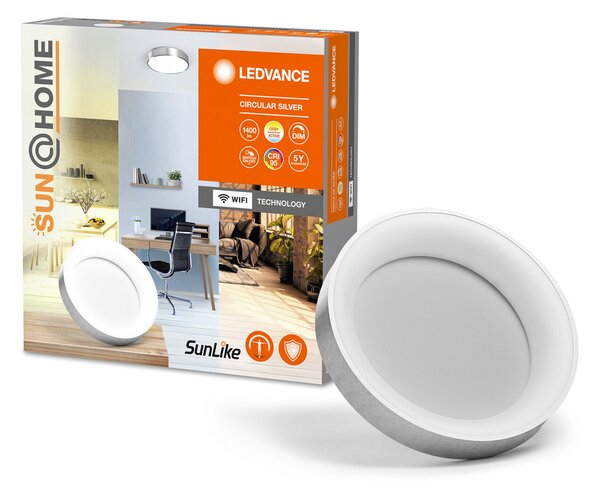 LEDVANCE SMART+ SUN@Home Plafonieră circulară cu LED-uri, argintie, reglabil, Metalic, Camera de zi / sufragerie, Metal, Modern